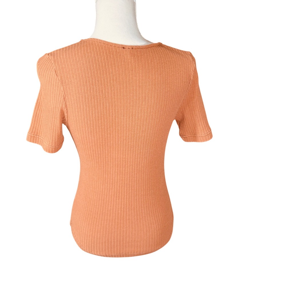 Free People Ribbed Lace Up Tie Front Top Terracotta Brown Short Sleeve Medium - Picture 7 of 12